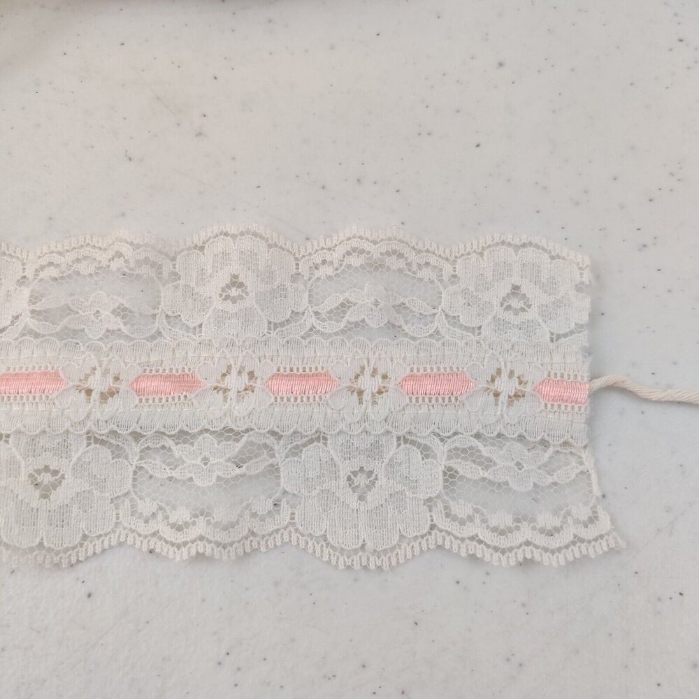 Vintage Lace Trim St. Louis Trimming 10 yards White &amp; Pink Ready Ruffle